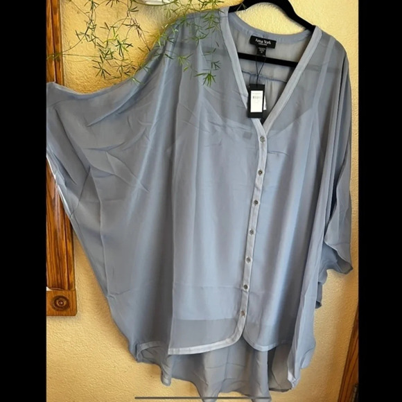 π NWT ~ ARNA YORK Vision Drape longline shirt steel blue in PLUS SIZE 20 π - Picture 5 of 11